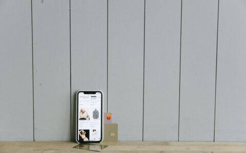 A smartphone displaying an ecommerce site with a credit card, set on a wooden surface, depicting online shopping.